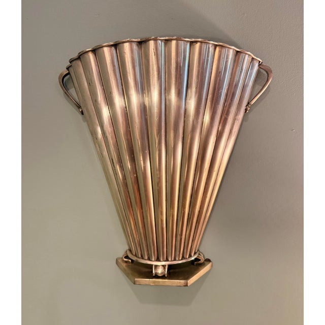Vintage Art Deco Style Large Silver Metal Scalloped Wall Pockets (Or Standing Vases) || (A Pair) For Sale - Image 9 of 10