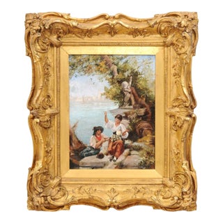 French 19th Century Continental School Painting Depicting Venetian Lagoon Scene For Sale