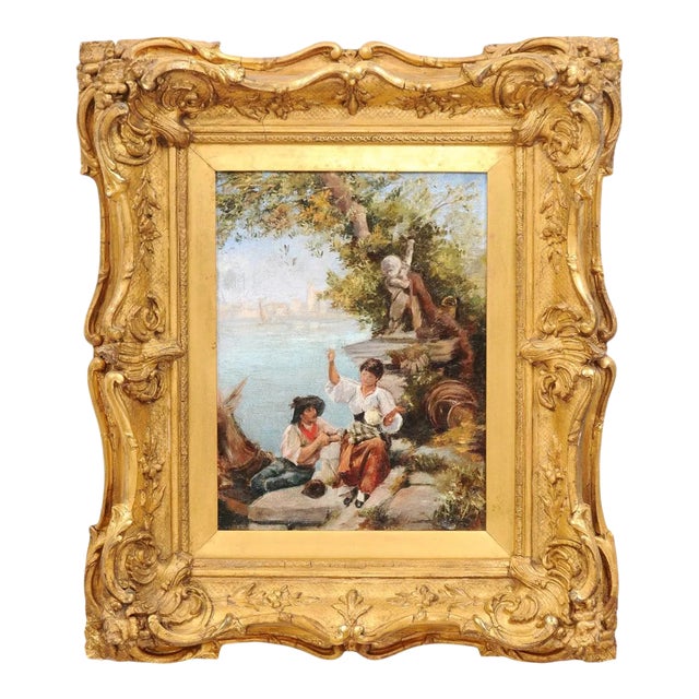 French 19th Century Continental School Painting Depicting Venetian Lagoon Scene For Sale