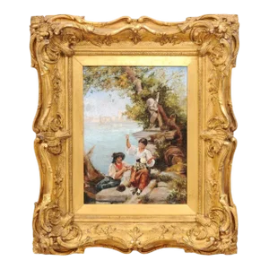 French 19th Century Continental School Painting Depicting Venetian Lagoon Scene