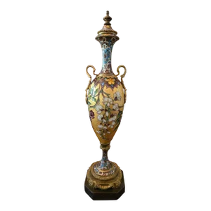 Antique Sevres Enamel Champleve Yellow Bronze Urn