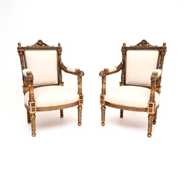 Vintage French Louis Style Carved Gilt Wood Armchairs, 1930, Set of 2 For Sale - Image 11 of 11