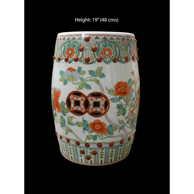 1960s Chinese Porcelain Set of Two (2) Porcelain Famille Verte Garden Seats For Sale - Image 9 of 9