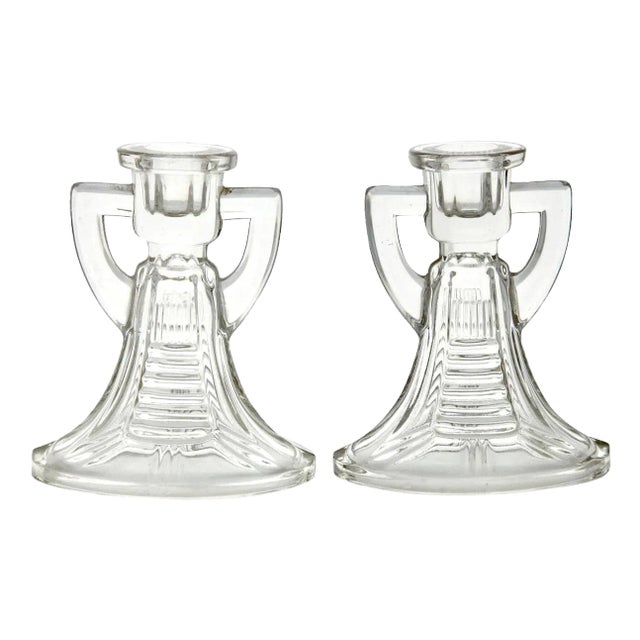 Luxval Victoria Candlesticks by Graffart & Delvenne for Val Saint Lambert, Set of 2 For Sale