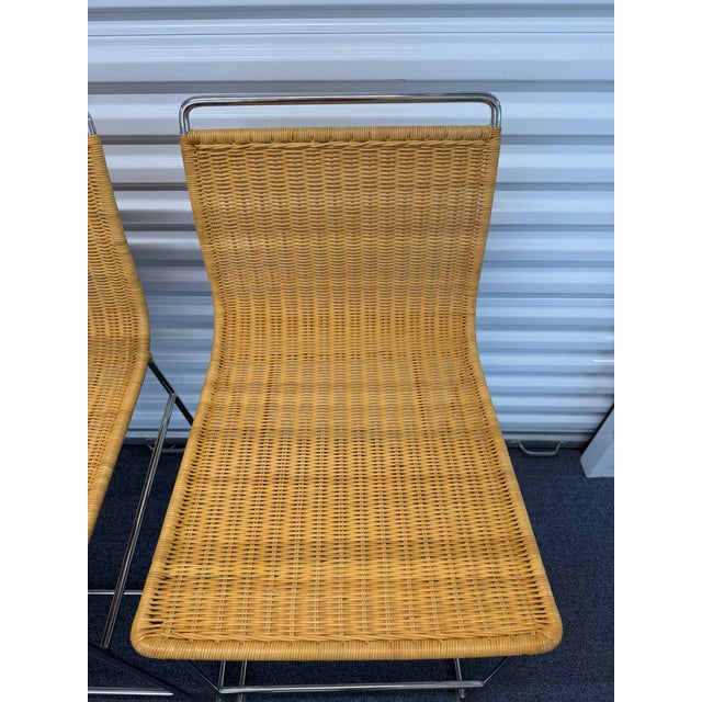 Modern Wicker and Chrome Barstools, Set of Three For Sale - Image 13 of 17