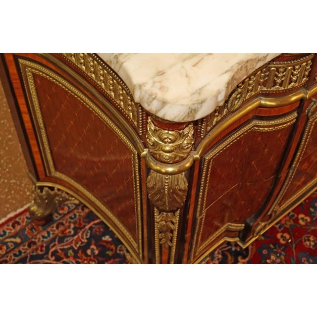 19th Century French Bronze Mount Inlaid Acajou Mouchete Riesener Style Commode For Sale - Image 13 of 16