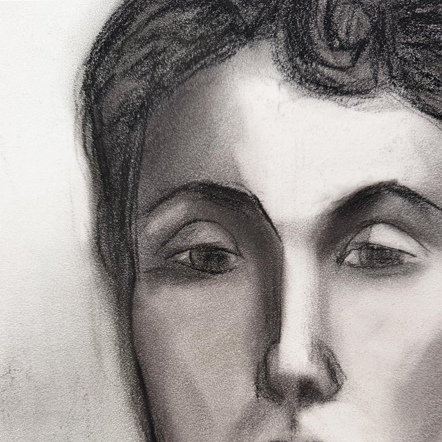 Black and White Charcoal Portrait Drawing of a Woman on Paper - Signed 1959 For Sale In Oklahoma City - Image 6 of 8