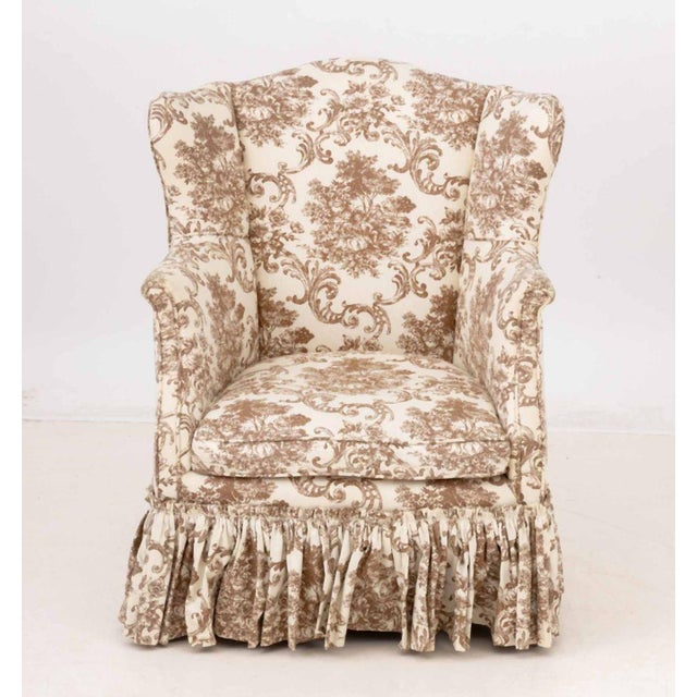 Contemporary Linen Upholstered Wingback Chair and Ottoman For Sale - Image 3 of 11