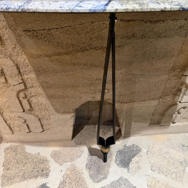 Wall Console Table Mexican Modernist Prouve Era Forged Iron Bronze Blue Stone For Sale In San Diego - Image 6 of 10