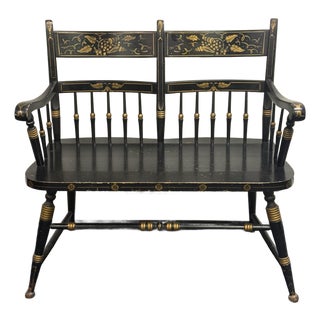 Vintage Paint Decorated Hitchcock Style Bench For Sale