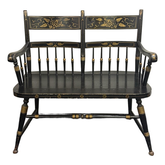 Vintage Paint Decorated Hitchcock Style Bench For Sale