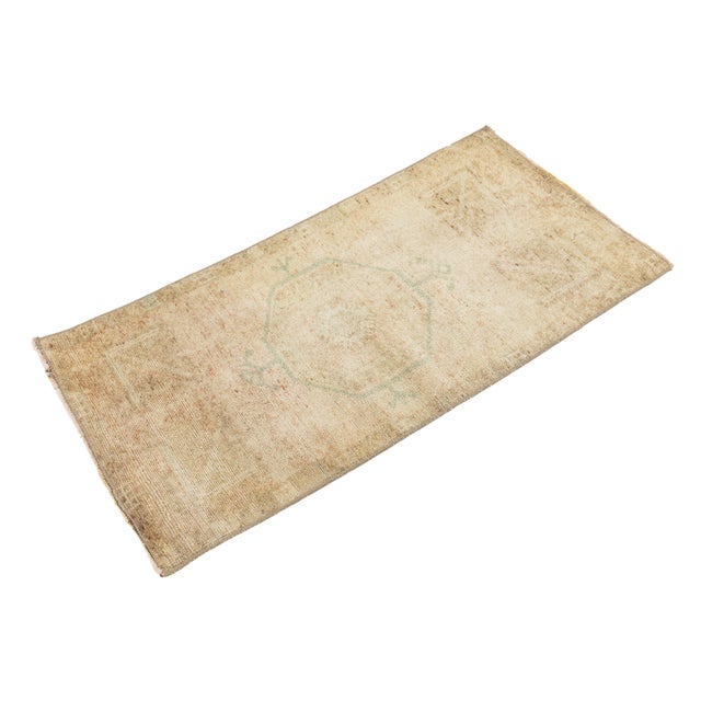 1950s Antique Turkish Oushak Wool Rug in Muted Neutral & Sage Tones – 2' X 3' Accent Mat For Sale - Image 5 of 8