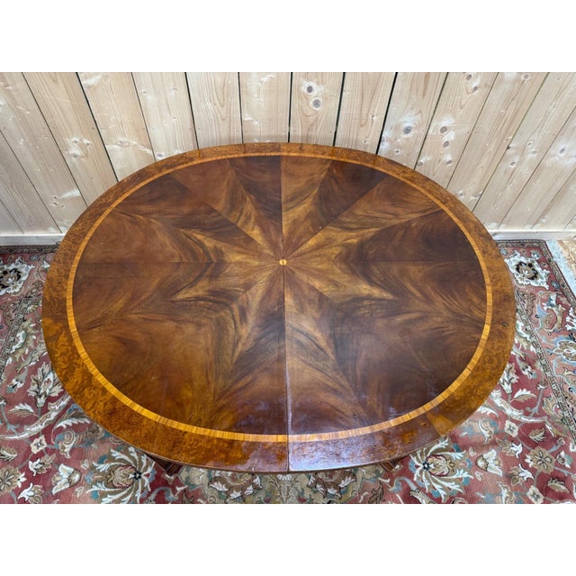 Wood Louis XVI Extendable Oval Table Walnut and Burl Marquetry For Sale - Image 7 of 8