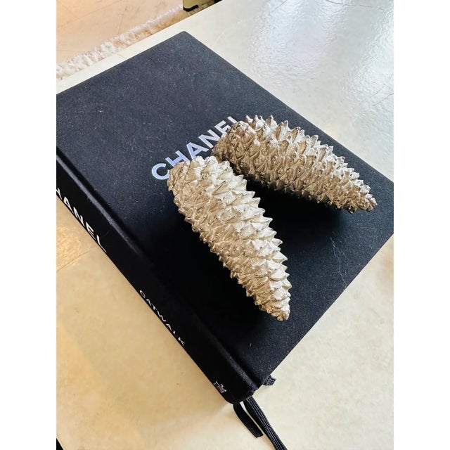Platinum Vintage 1980’s Gumps Italian Solid Metal Pinecone Objets - A Pair For Sale - Image 8 of 10