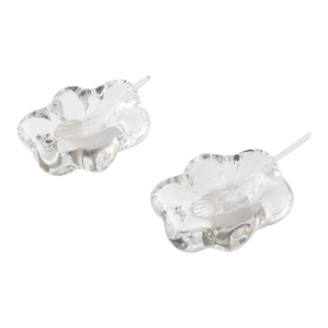 1950s French Daum Crystal Fleur Salt Cellars With Shell Spoons, Signed