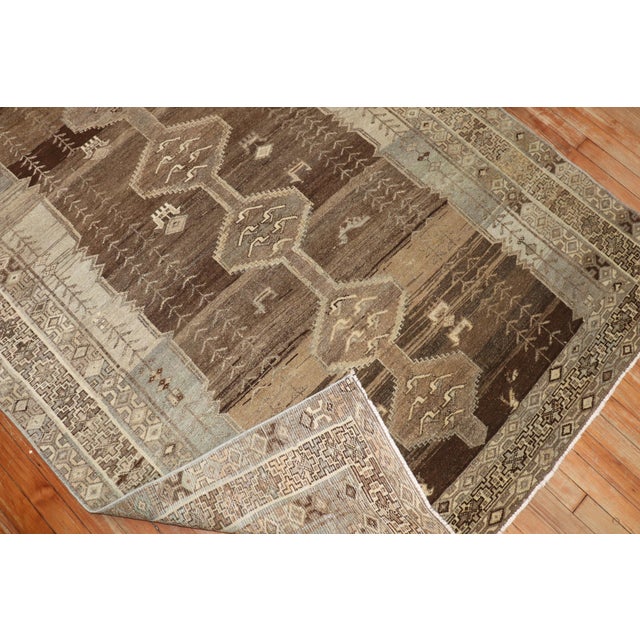 Persian Early 20th Century Brown Grey Persian Kurd Gallery Size Rug For Sale - Image 3 of 18