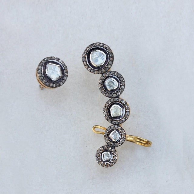 14k Solid Gold Earrings 925 Sterling Silver Pave Diamond Earrings Beautiful Gift, A Pair For Sale - Image 9 of 15