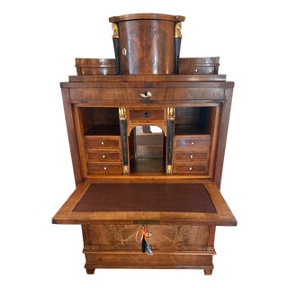 Antique Empire Flame Mahogany Drop Front Secretary Desk For Sale