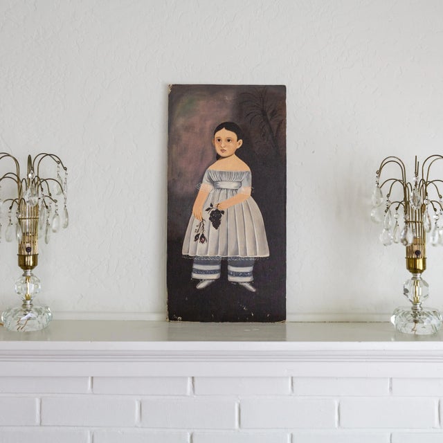 Black American Primitive School Reproduction Oil Painting | Portrait of a Girl For Sale - Image 8 of 9