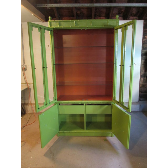 Chinoiserie Vintage Drexel Painted Hollywood Regency /Chinoiserie Style China Cabinet For Sale - Image 3 of 14