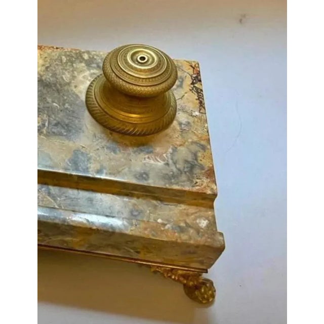 Office inkwell in Siena yellow marble and bronze Napoleon III 19th century 34cm x 20cm Very good condition. This piece is...