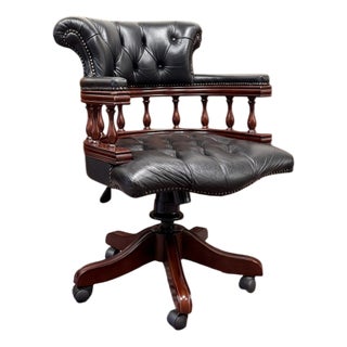 English Chesterfield Desk Chair in Black For Sale