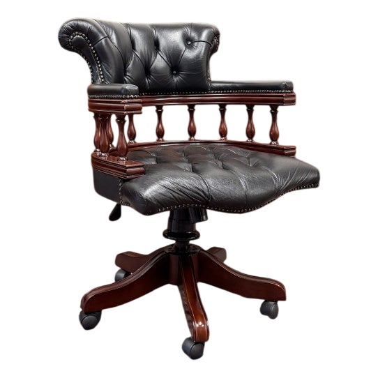 English Chesterfield Desk Chair in Black For Sale