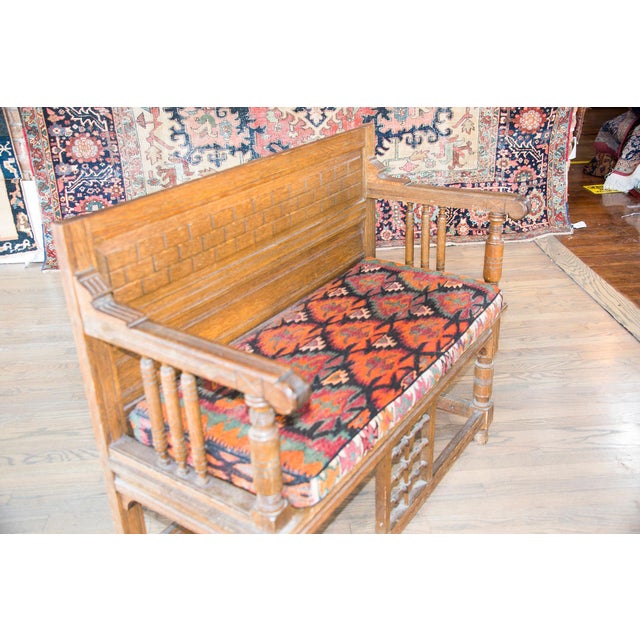 Burnt Orange Early 20th Century Danish Bench with Kilim Upholstered Cushion For Sale - Image 8 of 14
