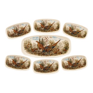 1970s Italian Woodland Pheasant Transferware Dinner Set | Platter With 6 Plates For Sale