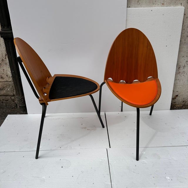 A6 Chairs in Wood and Leather by Joseph-André Motte for Steiner, France, 2000s, Set of 6 For Sale - Image 12 of 18
