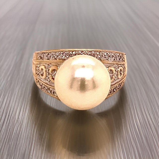 Natural South Sea Pearl Diamond Ring 7 14k Yellow Gold 0.14 CTs Certified For Sale - Image 10 of 15