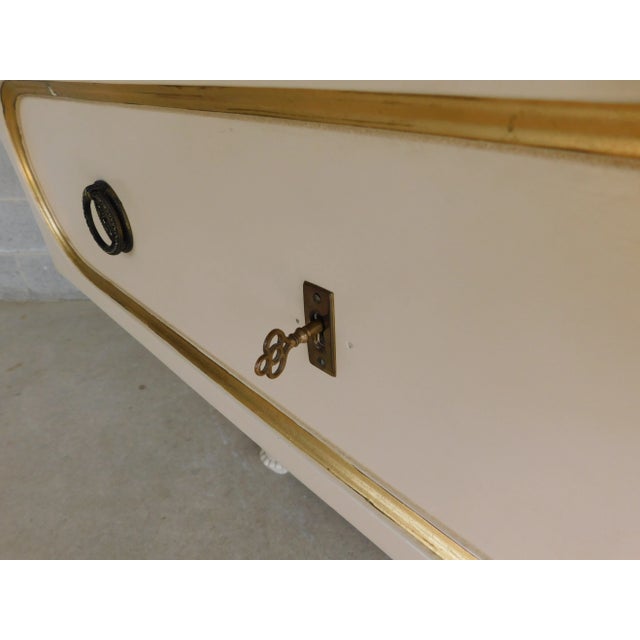 Wood Vintage Hollywood Regency Gilt Gold Accented Original Paint Decorated Chest For Sale - Image 7 of 13