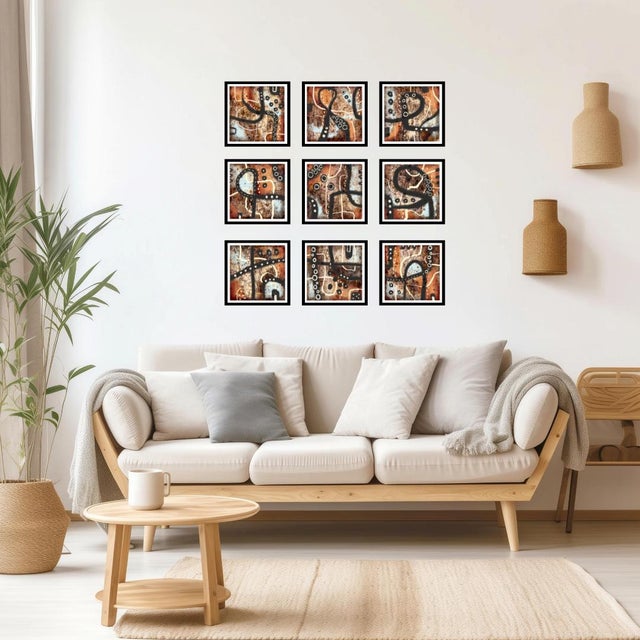 Abstract Neutral & Grungy Polyptych Grid 7 - #2 - 8x8 Abstract Painting Reproduction by Susan Olivio For Sale - Image 3 of 5