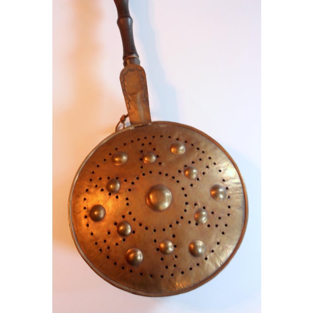 1910s 1910s - Antique Copper and Brass Bed Warmer With Wooden Handle For Sale - Image 5 of 7