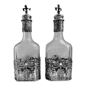Pair of Mid 19th Century Storck & Sinsheimer Decanter With Overlay Silver
