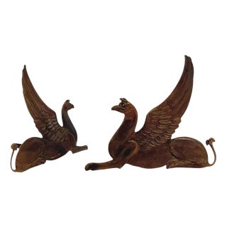 19th Century Bronze and Wrought Iron Andirons Featuring Griffins, 1880, Set of 2 For Sale
