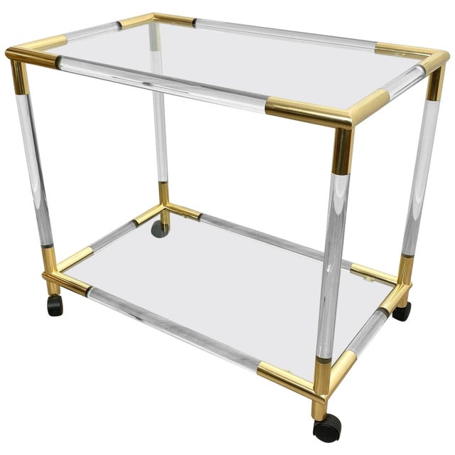 Acrylic, Brass & Glass Bar Serving Cart Trolley, Italy, 1970s For Sale - Image 15 of 15