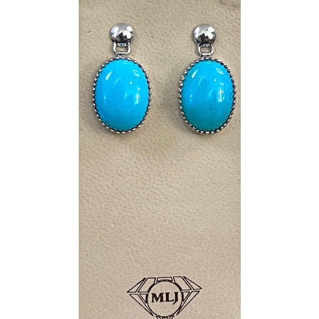22 Carat Natural Sleeping Beauty Turquoise Cocktail Earring 18 Karat White Gold For Sale - Image 12 of 18