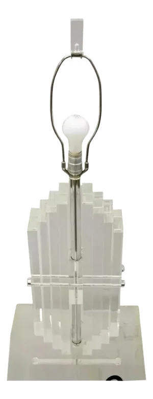 Vintage Mid Century Modern Heavy Stacked Lucite Skyscraper Table Lamp