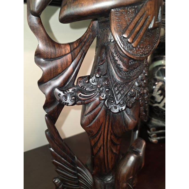Mid 20th Century Art Deco Balinese Modernist Macassar Ebony Sarasvati Swan Rider Sculpture For Sale - Image 10 of 18