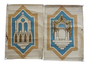 Vintage Distressed Architectural Alter Decorative Paintings - a Pair