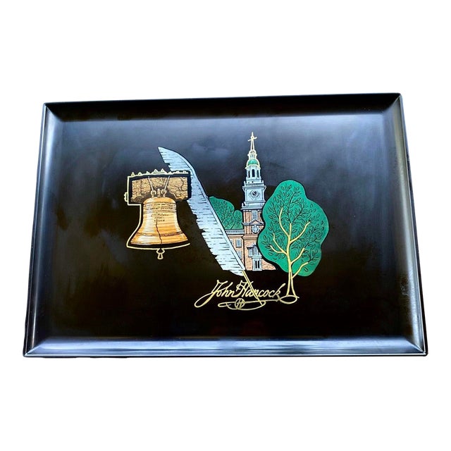 Vintage Couroc Bicentennial Tray – John Hancock, Liberty Bell & Independence Hall Inlay – Monterey California For Sale