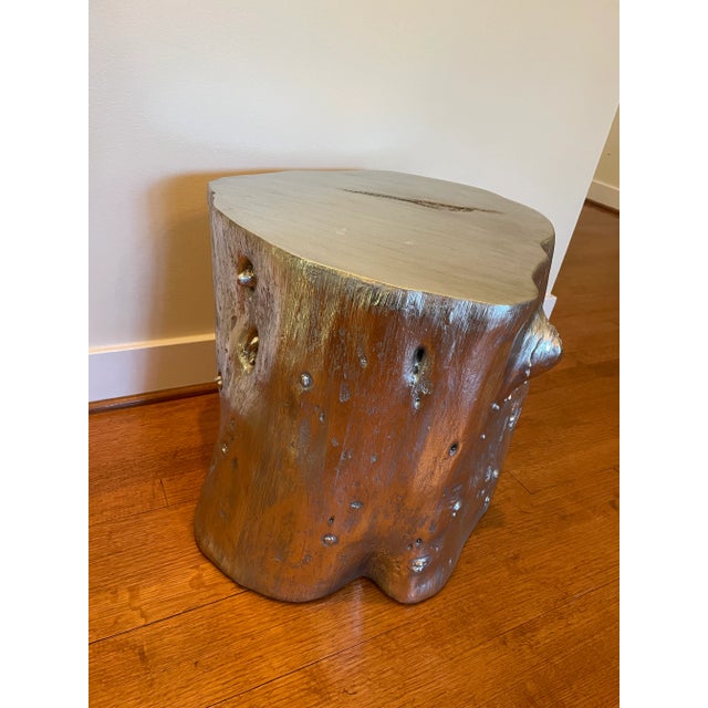 2010s Silver Resin Tree Stump Accent Table For Sale - Image 5 of 8