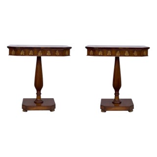 1940s Regency Style Carved Walnut & Gilt Console or Side Tables, Pair For Sale
