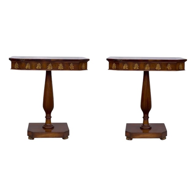 1940s Regency Style Carved Walnut & Gilt Console or Side Tables, Pair For Sale
