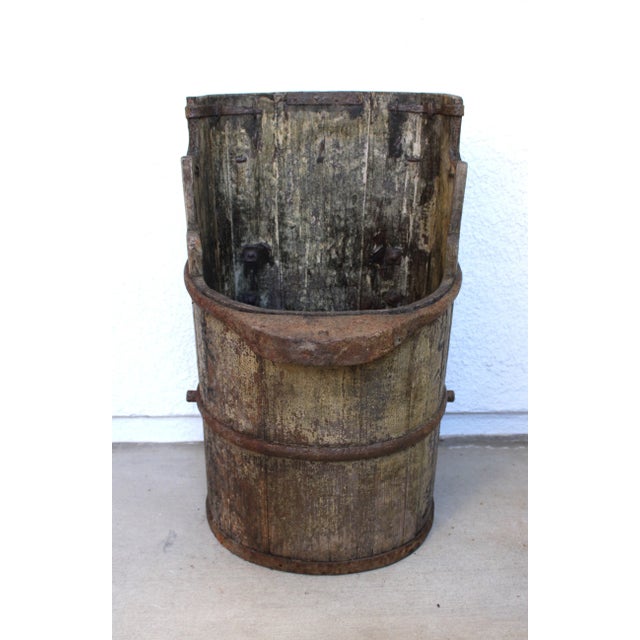 Chinese Chinese Water Bucket Elm Wood/Forged Iron/Antique Early 20th Century For Sale - Image 3 of 7