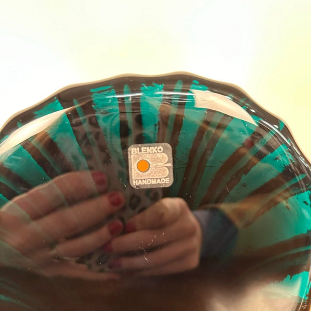 Blenko Pair of Blenko Glass Green Teal Clam Shell Bookends For Sale - Image 4 of 12