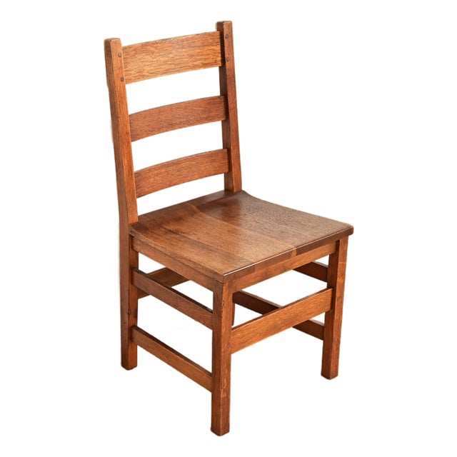 L. & J. G. Stickley Antique Mission Oak Arts & Crafts Ladder Back Desk Chair or Side Chair, Circa 1910 For Sale