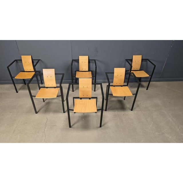 Vintage dining chairs by Karl Friedrich Förster for KFF Germany with a cool post modern style design. Black metal frames...