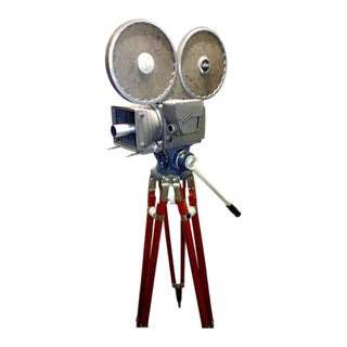 Cinema Newsreel Camera Circa 1953, as Sculpture, All Original With Correct Vintage Wood Tripod For Sale